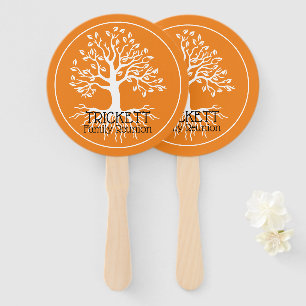 Orange Family Reunion Family Tree Silhouette Hand Fan