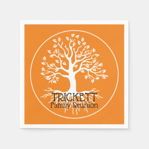 Orange Family Reunion Family Tree Silhouette Napkin