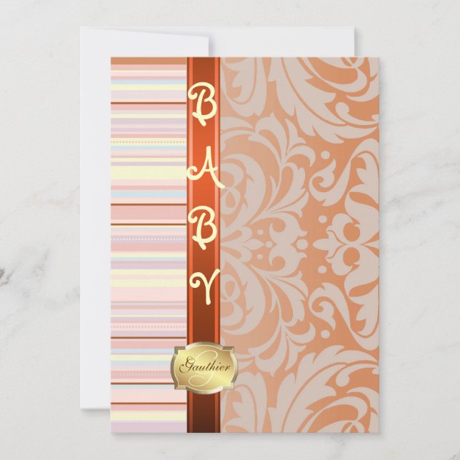 Orange Fanciful Pinstripe Baby Shower Invitation (Front)