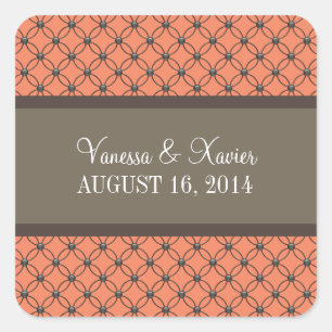 Orange Fancy Lattice Wedding Stickers
