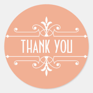 Orange Fancy Ornamental Thank You Stickers