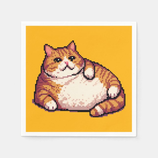 Orange fat cat meme pixel art napkin (Front)