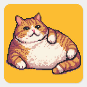 Orange fat cat meme pixel art square sticker