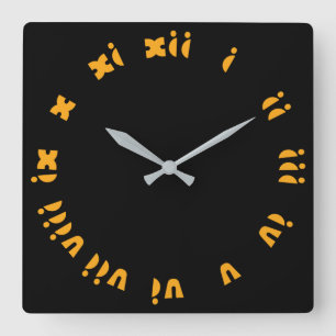 Orange Fat Roman Numerals On Black wccn Square Wall Clock