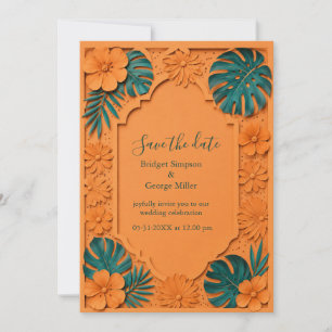 orange Faux Cutout Hawaii Floral Wedding  Invitation