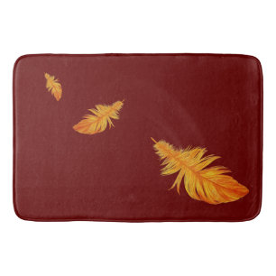 Orange Feather Design Bath Mat