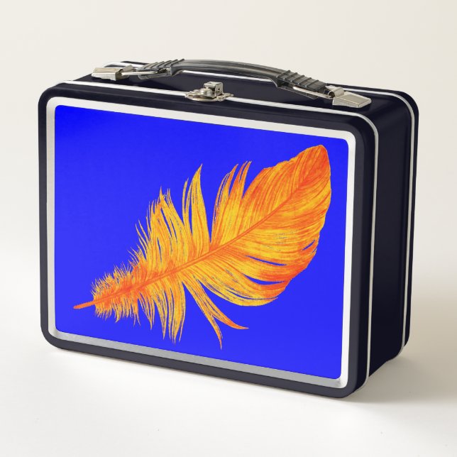 Orange Feather Metal Lunch Box (Front)