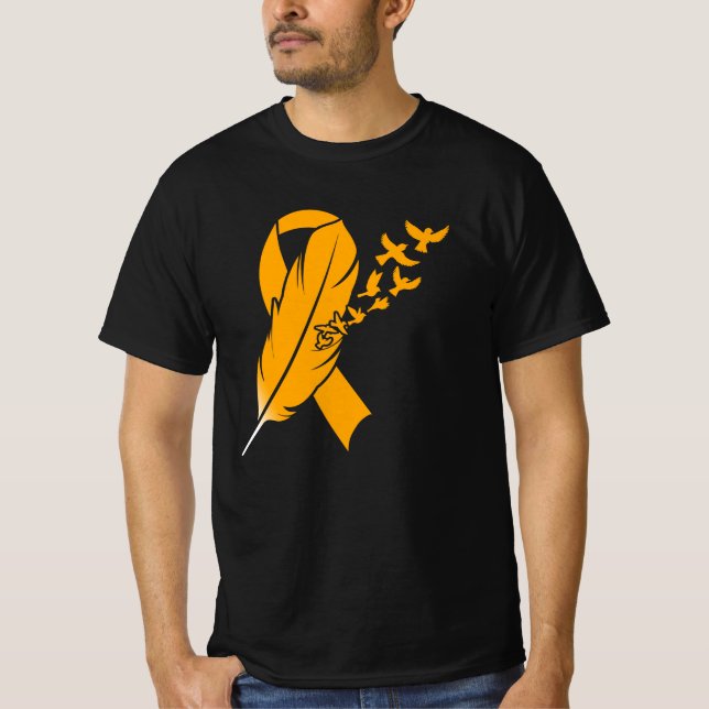 Orange Feather Ribbon - Leukaemia Awareness T-Shirt (Front)