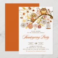 Orange Festive Owls Thanksgiving Party
