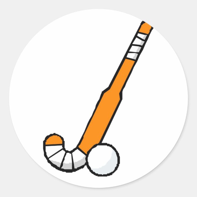 Orange Field Hockey Stick Classic Round Sticker (Front)