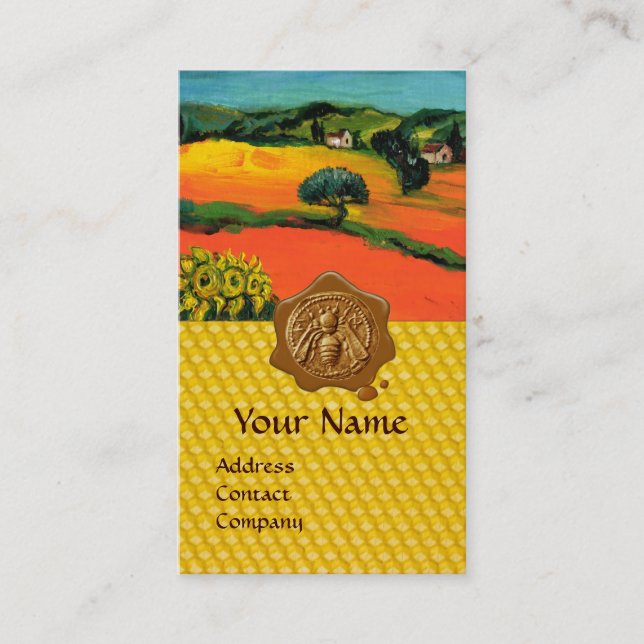 ORANGE FIELDS , HONEY BEE WAX SEAL ,BEEKEEPER BUSINESS CARD (Front)