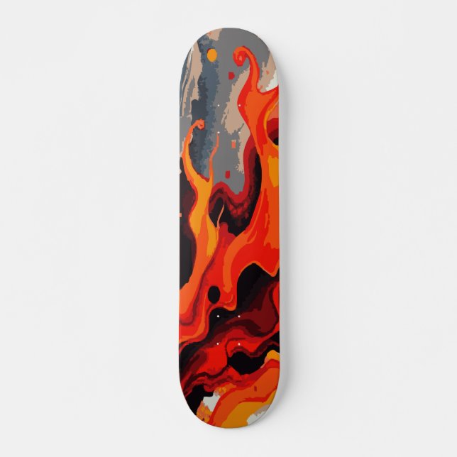 Orange Fire Flame Paint Splash Abstract Art Skateboard (Front)
