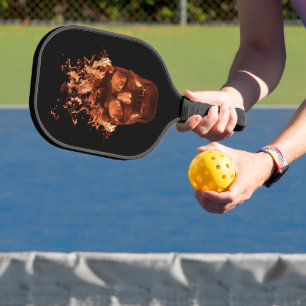 Orange Fire Flaming Skull Pickleball Paddle