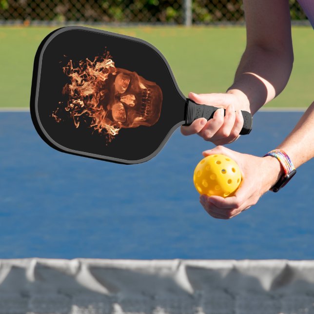 Orange Fire Flaming Skull Pickleball Paddle (Insitu)