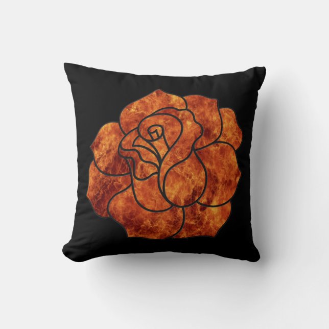 Orange Fire Rose Reversible Pillow (Front)