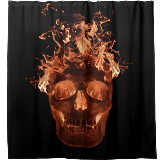 Orange Fire Skull Shower Curtain (Front)