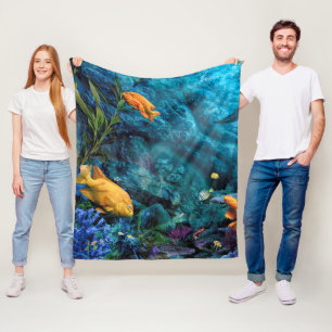 ORANGE FISH BLUE OCEAN FLEECE BLANKET
