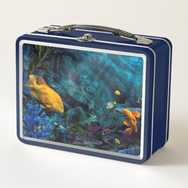 ORANGE FISH BLUE OCEAN METAL LUNCH BOX (Front)