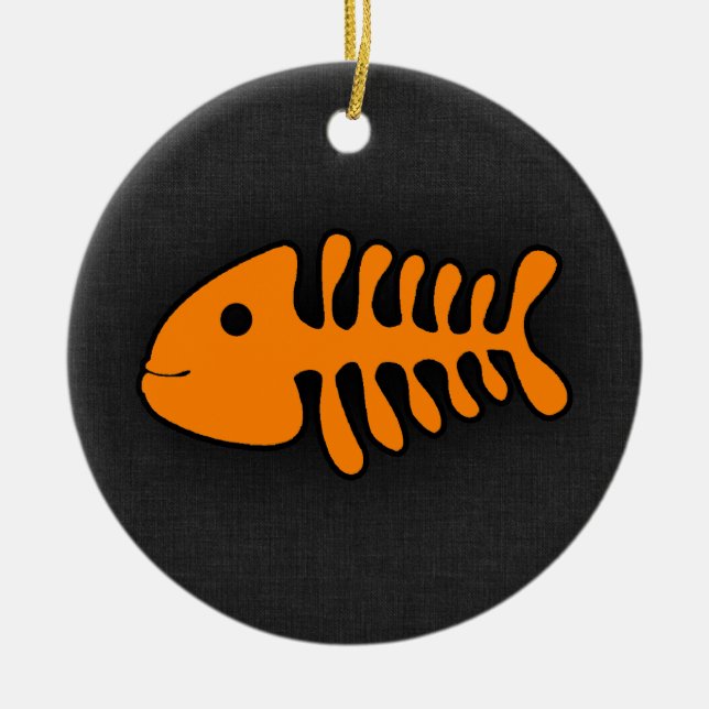 Orange Fish Bones Ceramic Tree Decoration (Front)