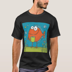 Orange Fish Celebrating Coffee Time While Swimming T-Shirt