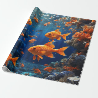 Orange fish in the big blue sea wrapping paper