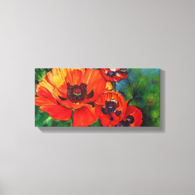 Orange Flamboyant Painted Oriental Poppies Canvas Print (Front)