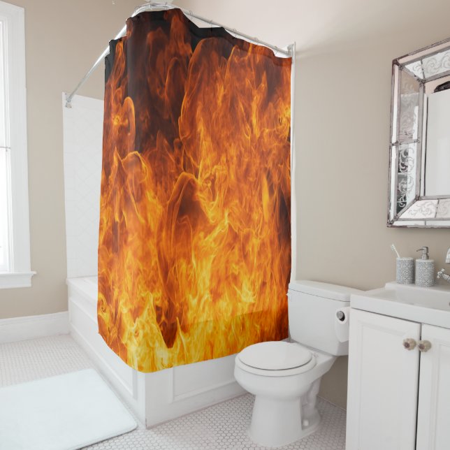 Orange flame shower curtain (In Situ)
