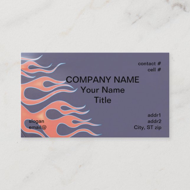 orange flames on purple paint business card (Front)