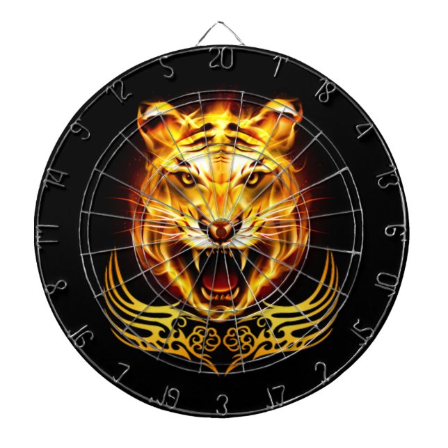 Orange Flaming Fire Tiger Dartboard (Front)