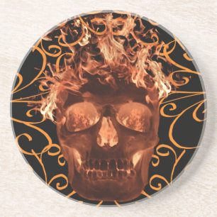 Orange Flaming Skull Coaster