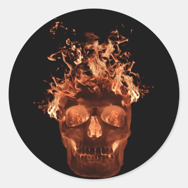 Orange Flaming Skull Stickers (Front)