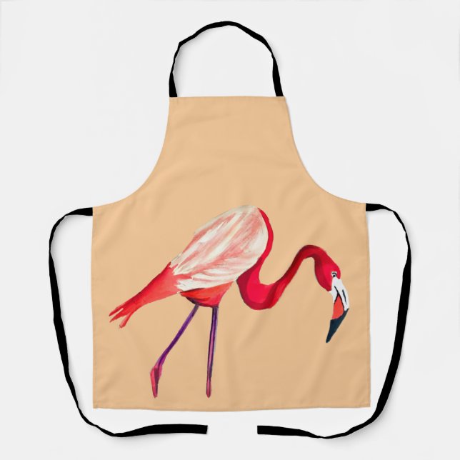 Orange flamingo watercolor bird art apron (Front)