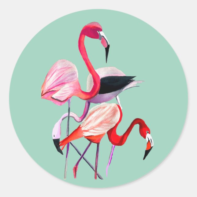 Orange flamingo watercolor bird art classic round sticker (Front)