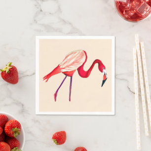 Orange flamingo watercolor bird art napkin