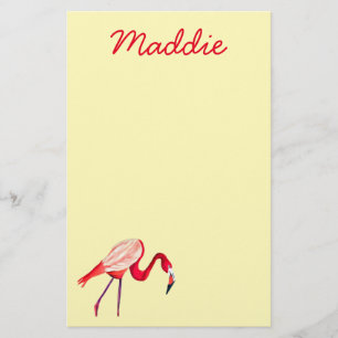 Orange flamingo watercolor bird art stationery