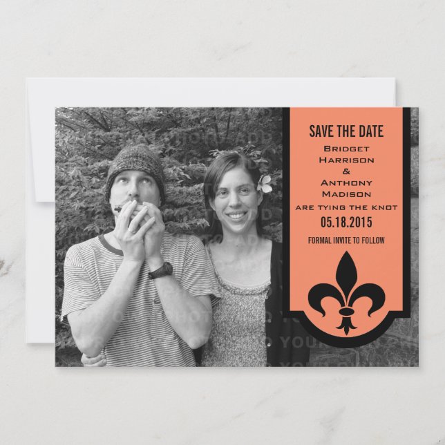 Orange Fleur De Lis Banner Save the Date Invite (Front)