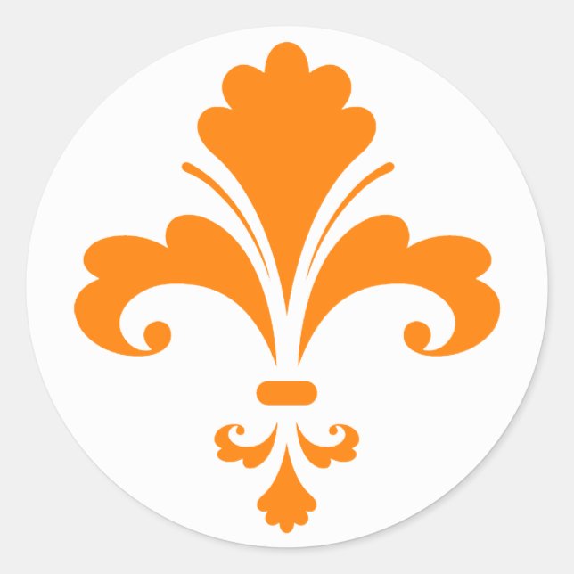 Orange Fleur de lis Classic Round Sticker (Front)