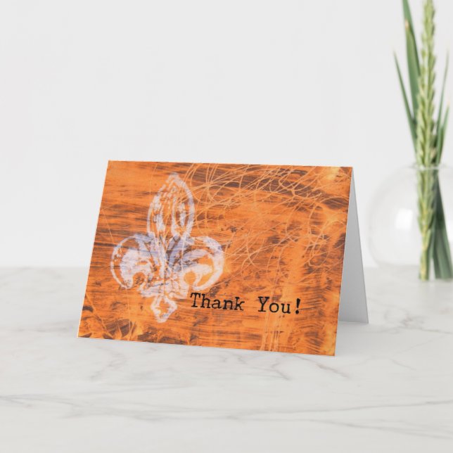 Orange Fleur-de-lis Mixed Media Thank You Card (Front)