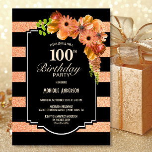 Orange Floral 100th Birthday Party Invitation