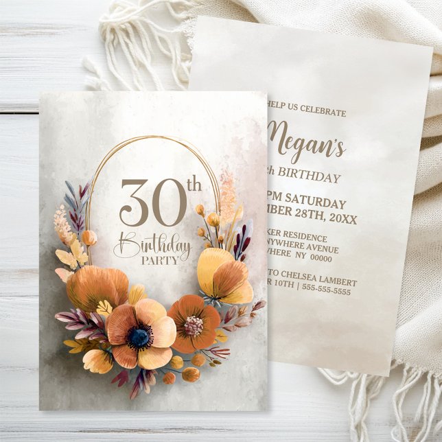 Orange Floral 30th Birthday Party Invitation (Creator Uploaded)