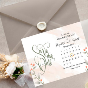 Orange Floral 50th Anniversary Save The Date Announcement Postcard