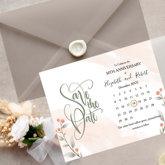 Orange Floral 50th Anniversary Save The Date Announcement Postcard (Creator Uploaded)