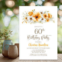 Orange Floral 60th Birthday Party Invitation