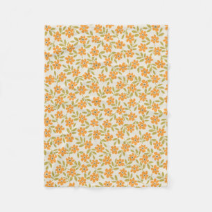 Orange Floral 70s Retro Fleece Blanket