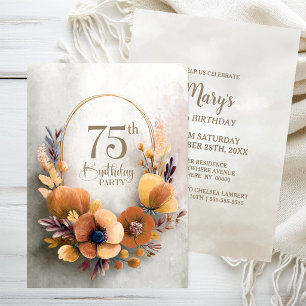 Orange Floral 75th Birthday Party Invitation