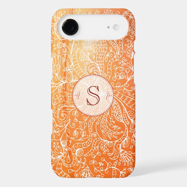 Orange Floral Art Custom Monogram iPhone 6 Case (Back)