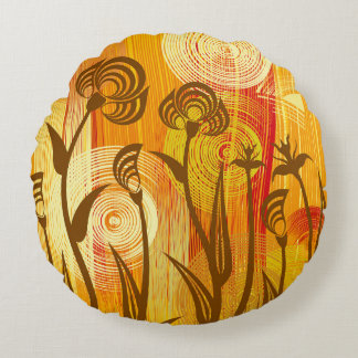 Orange floral background round cushion