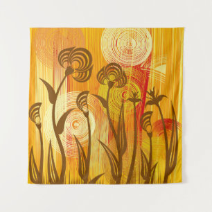 Orange floral background tapestry