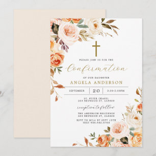 Orange Floral Baptism/Confirmation Invitation