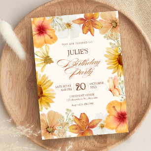 Orange floral birthday invitation